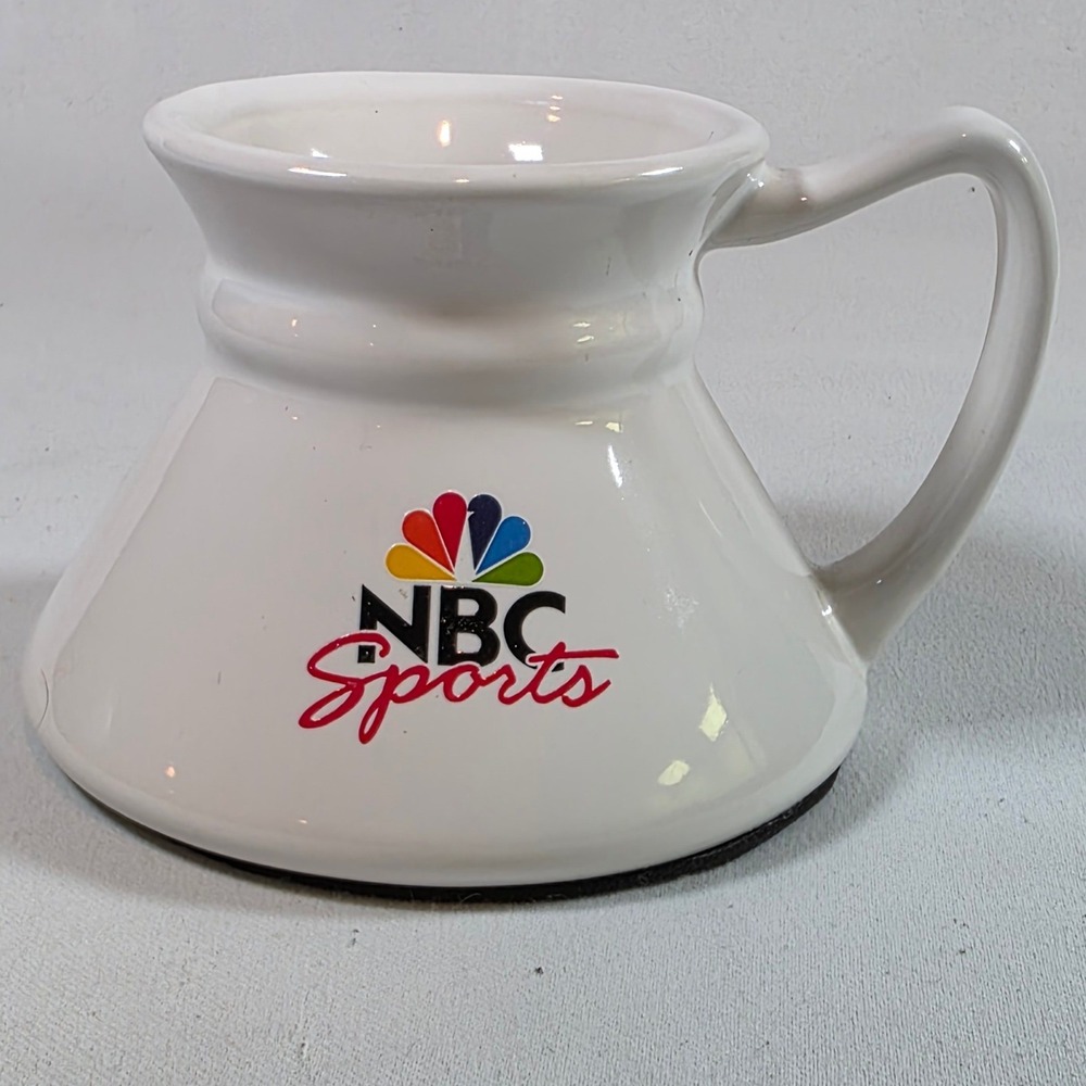 Vintage NBC SPORTS 90s Peacock Logo White Ceramic No Tip Mug TV Broadcast